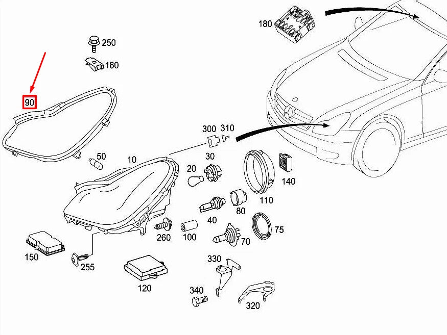 NEW MERCEDES-BENZ CLS C219 HEADLIGHT SEAL LEFT FRONT A2198200112 ORIGINAL