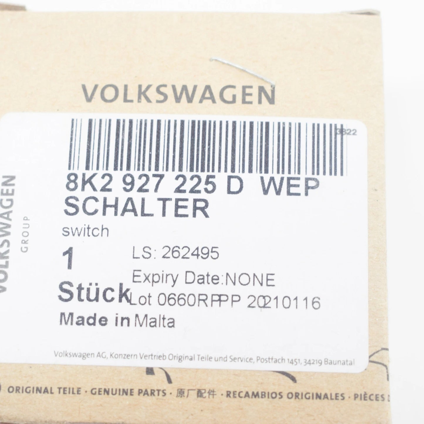 NEW AUDI A4 AVANT B8 PARKING BRAKE SWITCH RHD 8K2927225DWEP