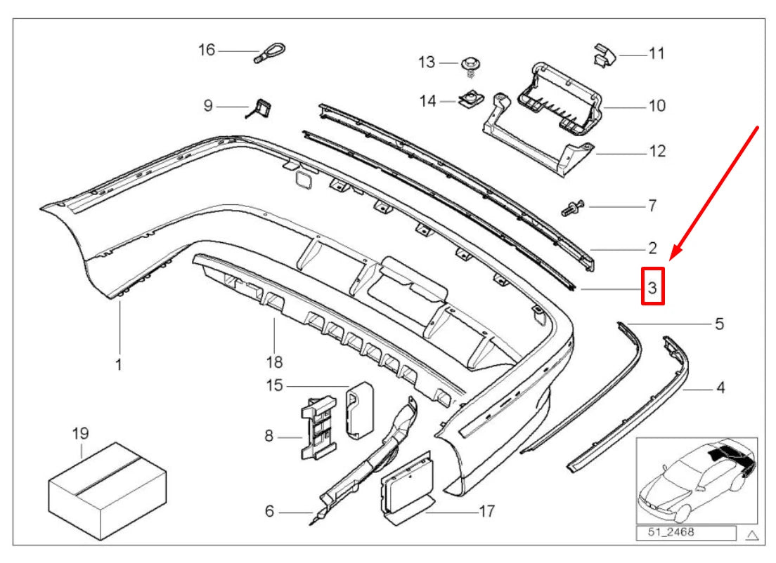 NEW BMW 5 E39 REAR BUMPER TRIM 51127005947 7005947 ORIGINAL