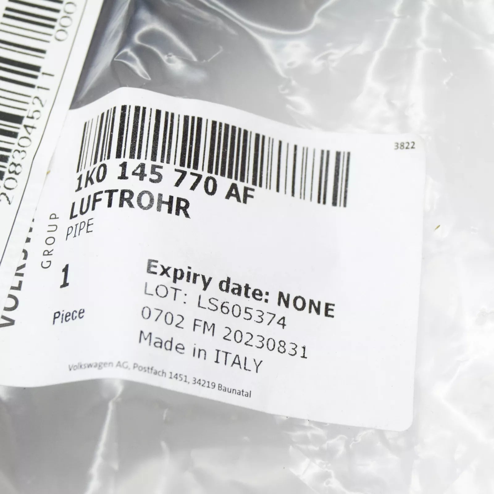 NEW AUDI A3 8P CHARGE AIR COOLER AIR PIPE 1K0145770AF ORIGINAL