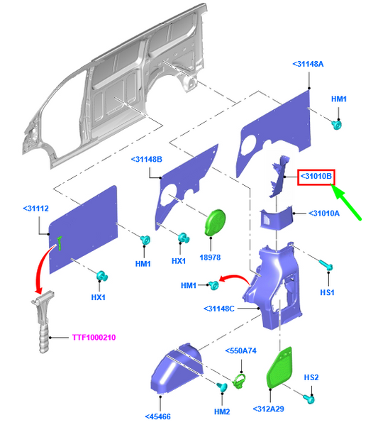 new ford transit custom mk1 rear right side pillar trim 1866276 original