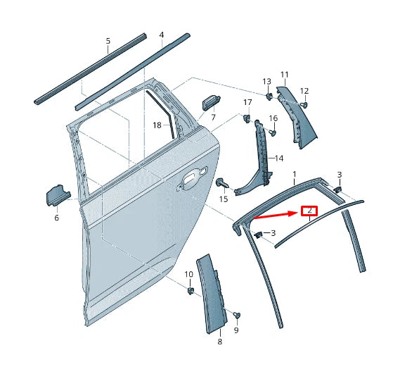 NEW AUDI Q5 FY REAR LEFT DOOR WINDOW GUIDE TRIM STRIP 80A839643G