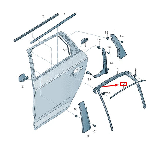 NEW AUDI Q5 FY REAR LEFT DOOR WINDOW GUIDE TRIM STRIP 80A839643G