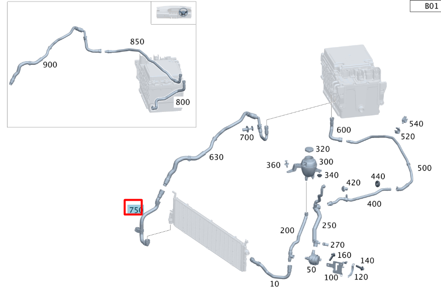 NEW MERCEDES-BENZ S W223 RIGHT SIDE WATER RADIATOR HOSE A2235007400 ORIGINAL