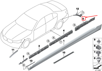 new bmw 7 g11 rear right sill retaining strip 51777357138 original
