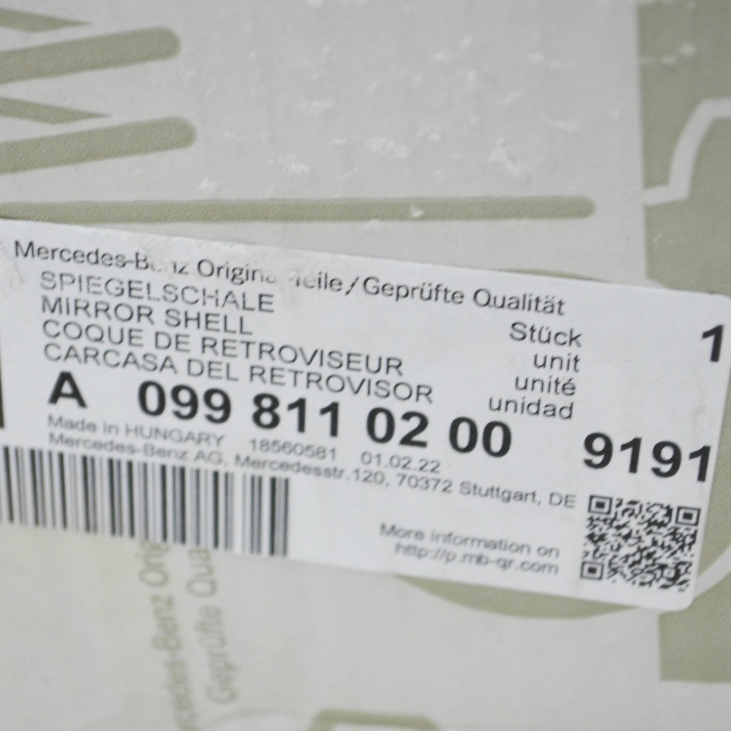 NEW MERCEDES-BENZ E W213 FRONT RIGHT DOOR MIRROR CAP LHD A09981102009191