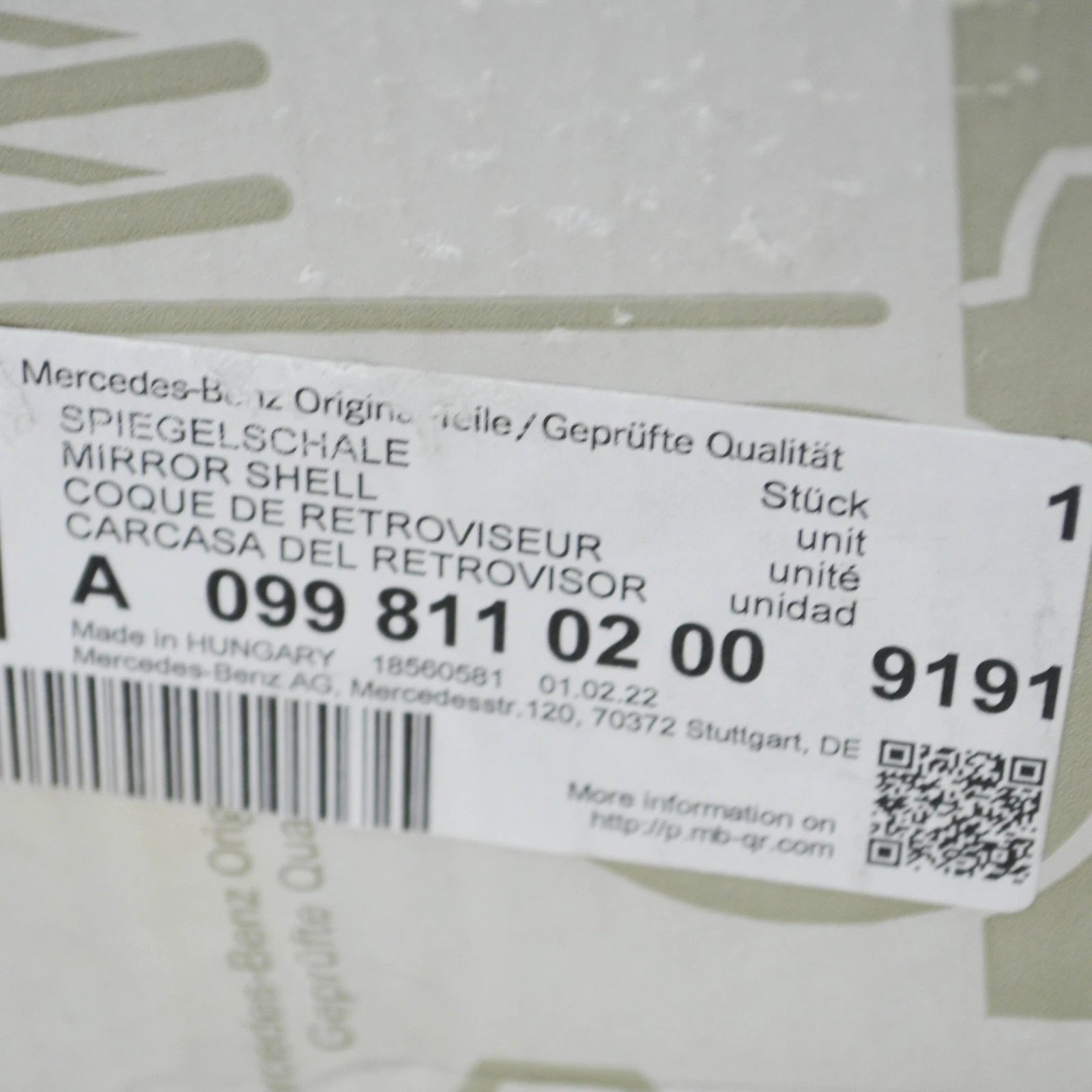 NEW MERCEDES-BENZ E W213 FRONT RIGHT DOOR MIRROR CAP LHD A09981102009191