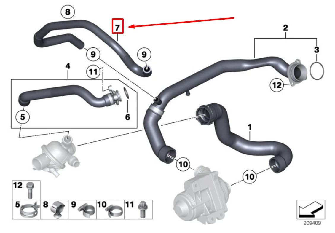 NEW BMW X6 E71, E72 THERMOSTAT INLET WATER HOSE 11537589949 7589949 ORIGINAL