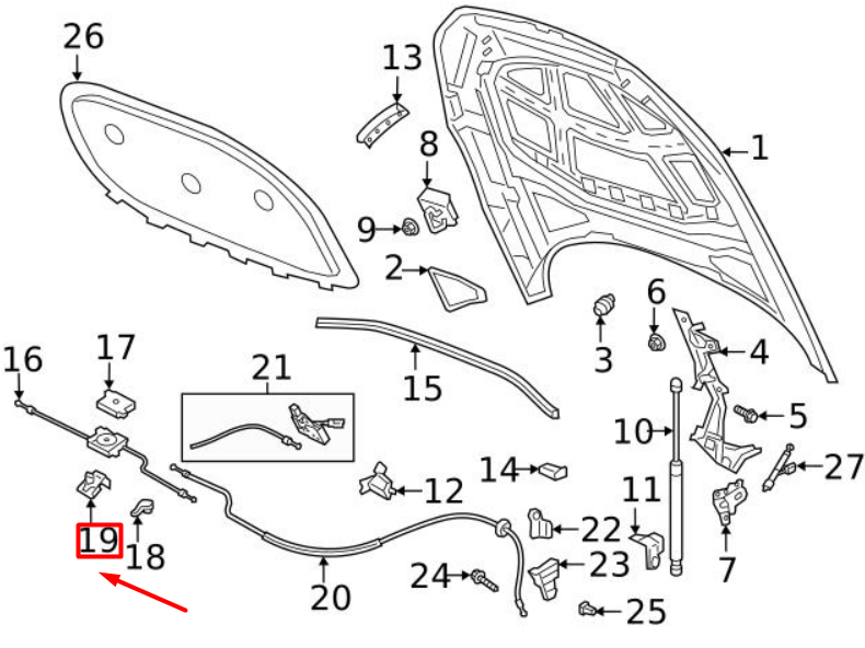 NEW VOLKSWAGEN ARTEON 3H7 HOOD RELEASE HANDLE BRACKET 3G8823529B ORIGINAL