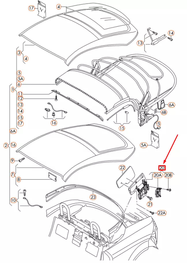 NEW AUDI TT 8J RIGHT CONVERTIBLE ROOF LINKAGE PROTRUSION FLAP 8J7871992F