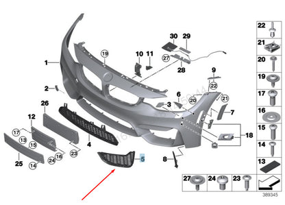 Genuine Bmw M4 F82 Front Bumper Lower Left Grille 51118054301 8054301 2016 Original