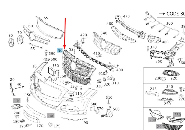 NEW MERCEDES-BENZ CLS C218 RADIATOR GRILLE COVER A2188850700 ORIGINAL