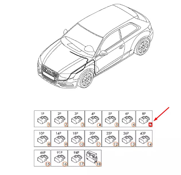 NEW AUDI A3 8V FLAT CONTACT HOUSING 8 PIN BLACK 4F0972708 ORIGINAL