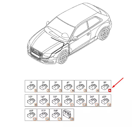NEW AUDI A3 8V FLAT CONTACT HOUSING 8 PIN BLACK 4F0972708 ORIGINAL
