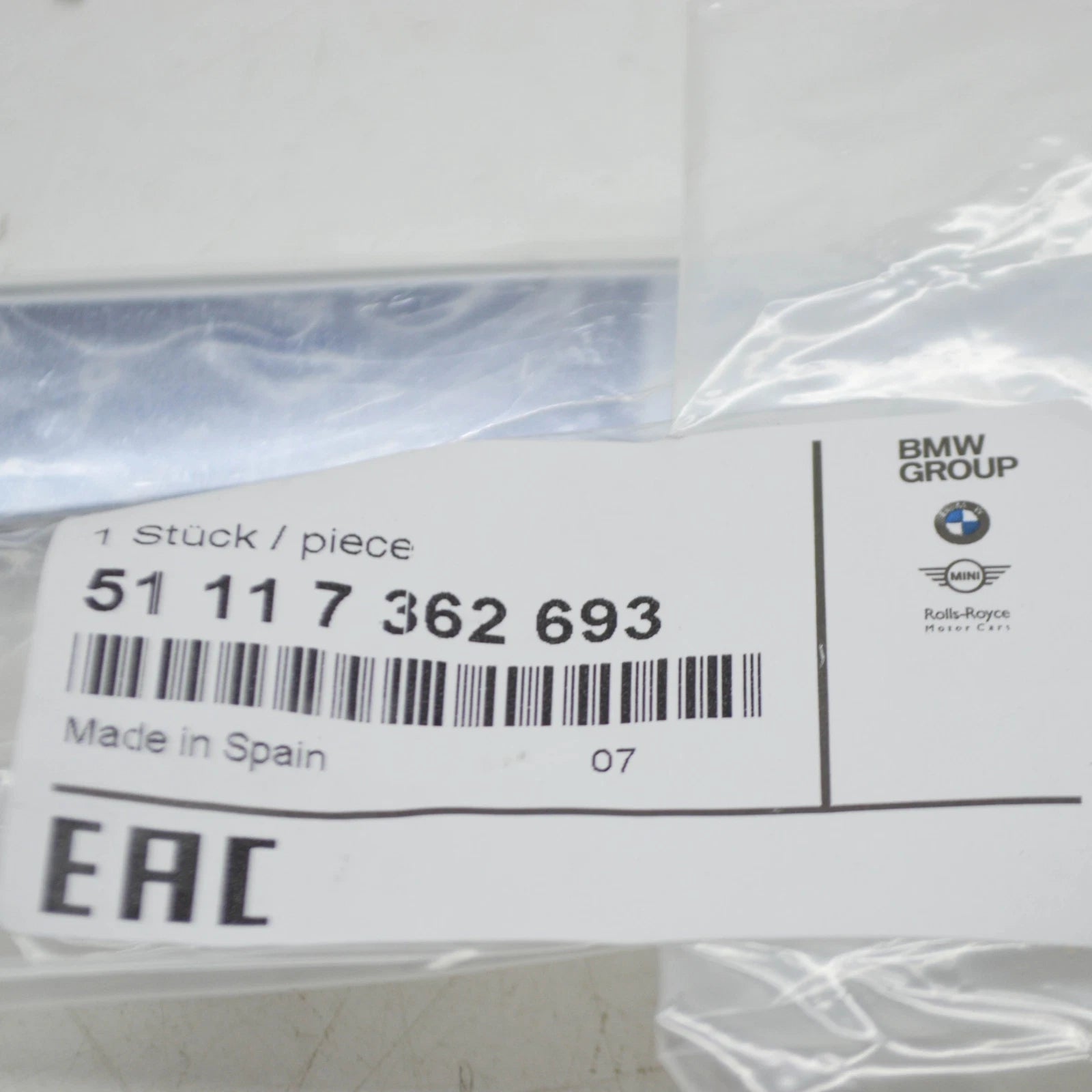 NEW BMW 7 G11 FRONT BUMPER LEFT UPPER MOLDING 51117362693 7362693 2016 ORIGINAL