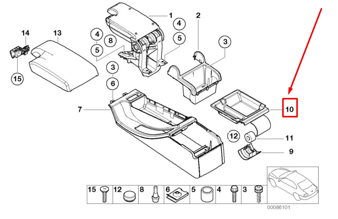 NEW BMW 3 E46 CENTER CONSOLE CUP STORAGE TRAY 8228811 51168228811 ORIGINAL