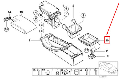 NEW BMW 3 E46 CENTER CONSOLE CUP STORAGE TRAY 8228811 51168228811 ORIGINAL