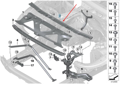 NEW BMW 7 G11 RADIATOR UPPER REAR SUPPORT 51647357205 7357205 2016 ORIGINAL