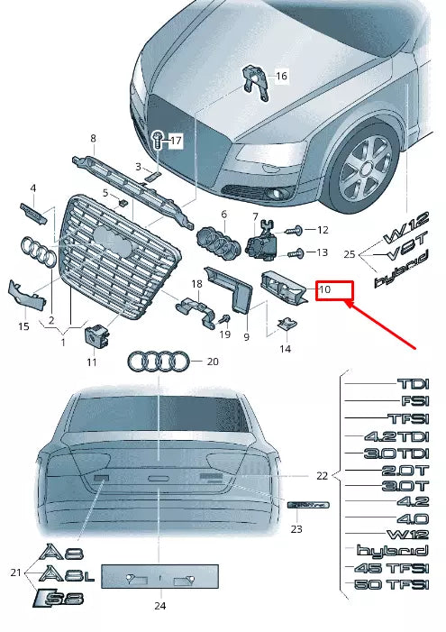 NEW AUDI A8 4H FRONT LEFT GRILLE REINFORCEMENT 4H0853479A