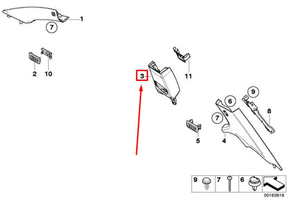 NEW BMW 3 COUPE E92 UPPER LEFT B-COLUMN COVER 6954655 51436954655 ORIGINAL