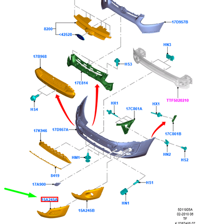 new ford tourneo custom front bumper left grille bezel trim 1778875 original