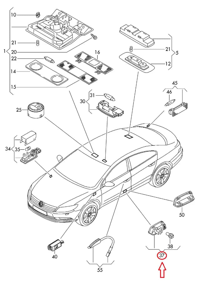 NEW VOLKSWAGEN PASSAT CC 357 INTERIOR DOOR PANEL WARNING LIGHT 1K0947411A
