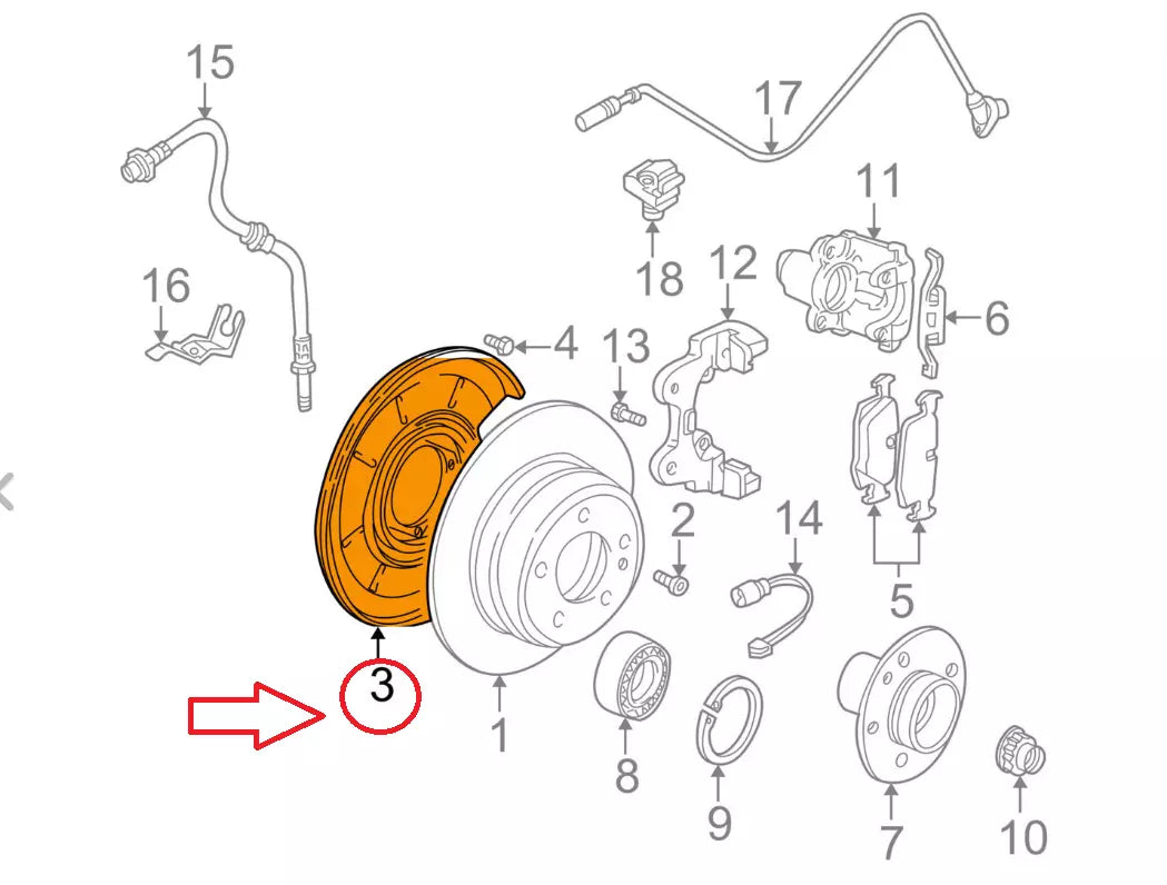 NEW BMW 3 E46 M3 REAR BRAKE DISC BACK PROTECTION PLATE RIGHT 2228966 ORIGINAL