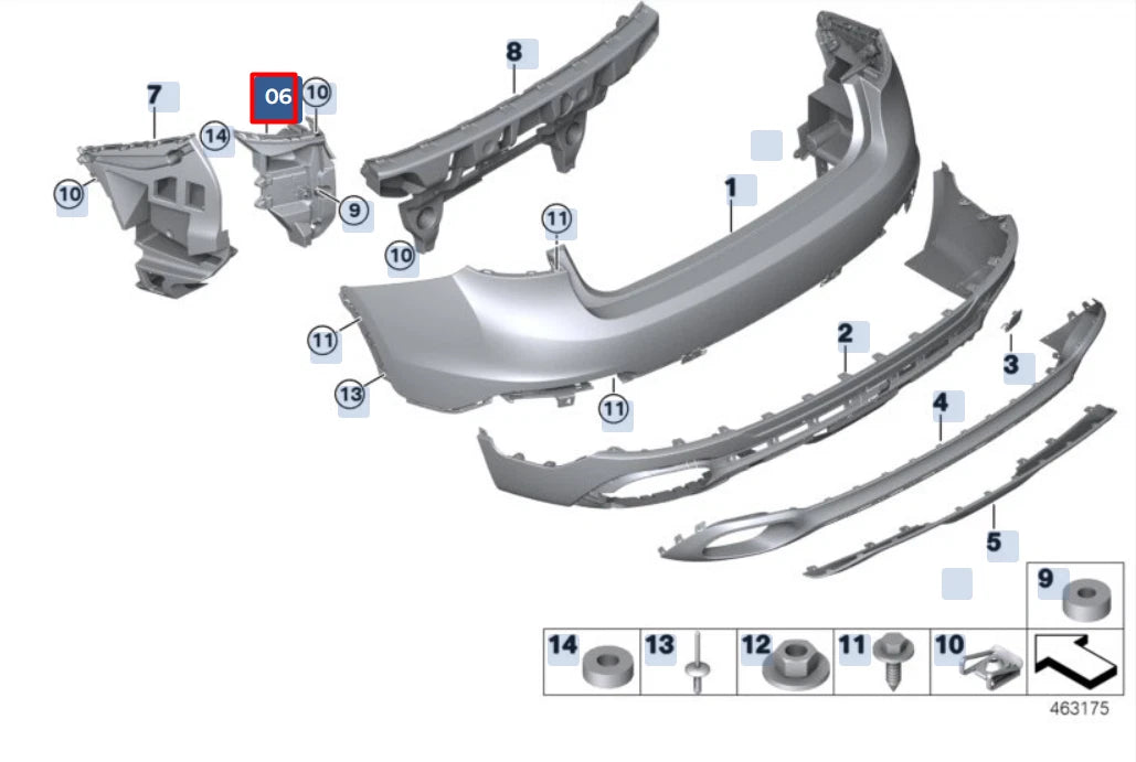 NEW BMW X6 F16 REAR BUMPER LEFT SIDE CORNER MOUNT 51127338285 ORIGINAL