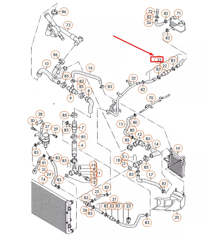 NEW VOLKSWAGEN PASSAT B6 ENGINE COOLANT HOSE 3C0122096F ORIGINAL