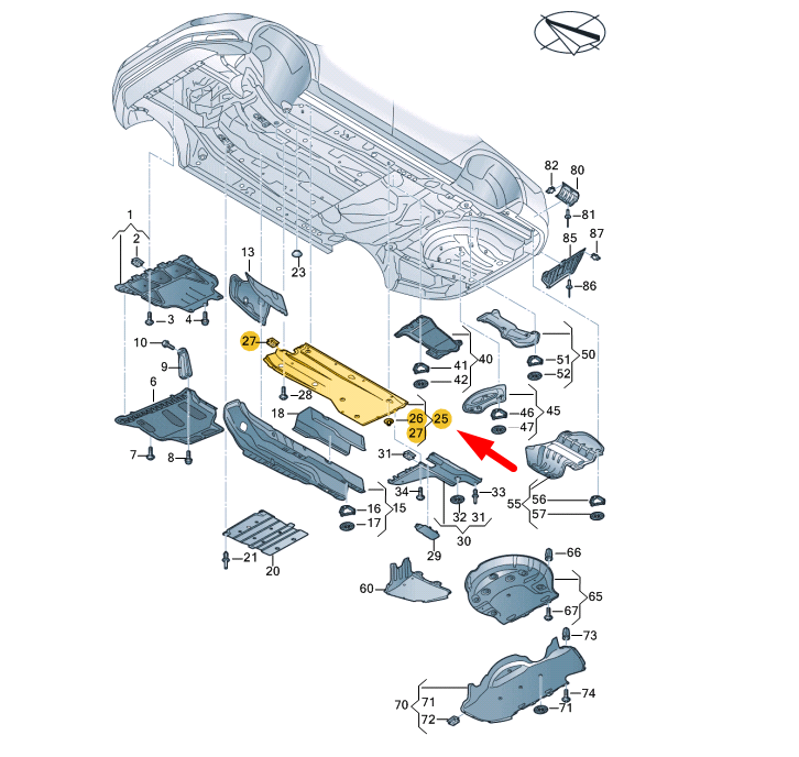 new volkswagen arteon 3h7 right side underbody cover 3q0825202j original
