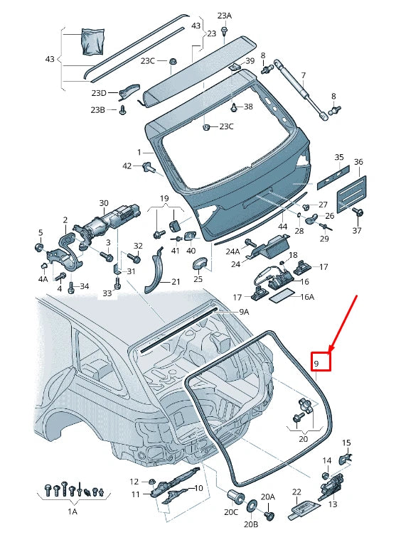 NEW AUDI Q5 8R REAR HATCH SEAL RUBBER 8R0827705E ORIGINAL