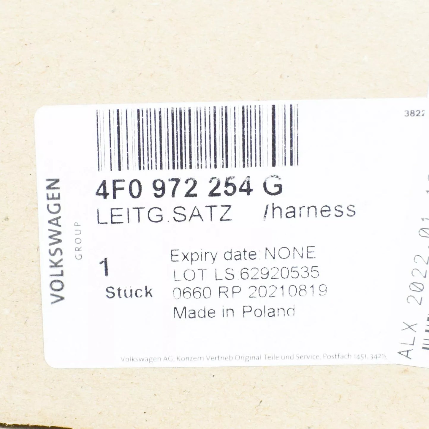 NEW AUDI A6 C6 REAR RIGHT ABS WHEEL SPEED SENSOR WIRING SET 4F0972254G