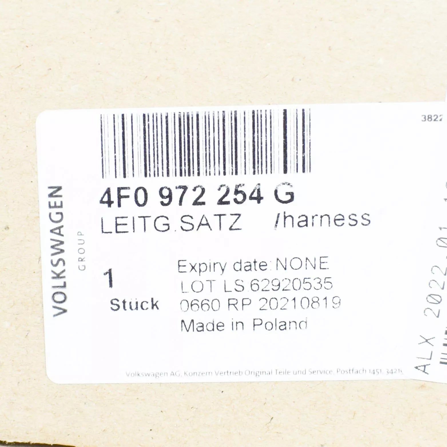 NEW AUDI A6 C6 REAR RIGHT ABS WHEEL SPEED SENSOR WIRING SET 4F0972254G