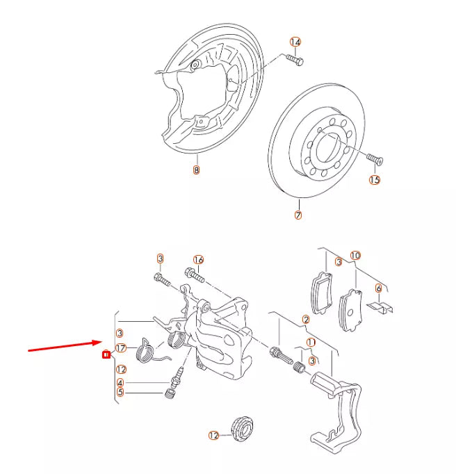 NEW AUDI A3 8P REAR RIGHT BRAKE CALIPER HOUSING 5K0615424 ORIGINAL
