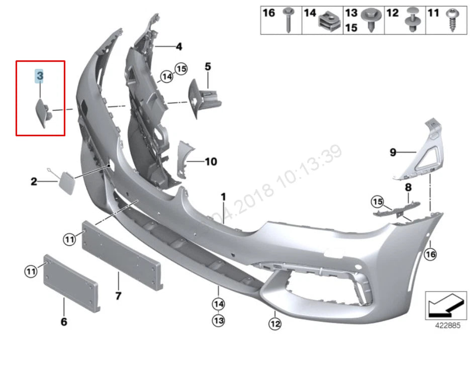 NEW BMW 7 G11 RIGHT HEADLIGHT WASHER COVER M SPORT 51118064746 2016 ORIGINAL
