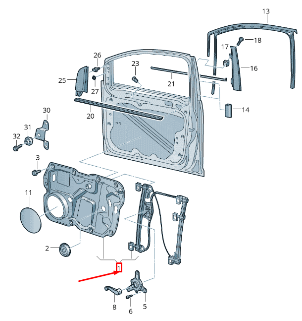 new vw caddy 2k mk3 front right door window regulator lhd 2k1837730l original