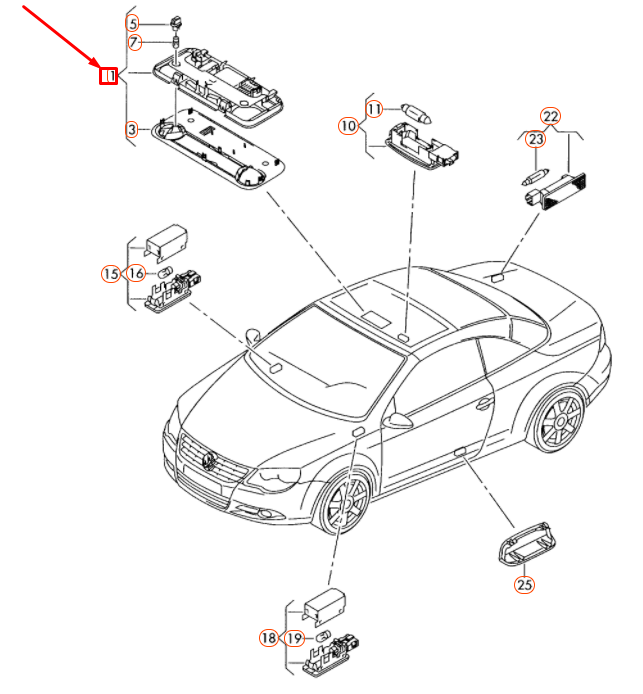 NEW VOLKSWAGEN EOS INTERIOR AND READING LIGHT 1Q0947105D82V ORIGINAL