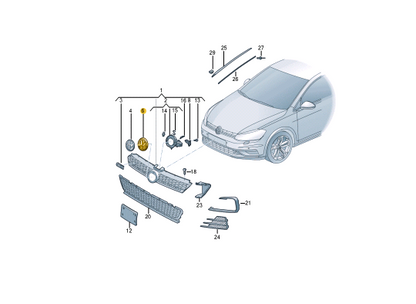 NEW VW GOLF MK7 5G FRONT BUMPER RADIATOR GRILLE EMBLEM 5GE853719A041 ORIGINAL
