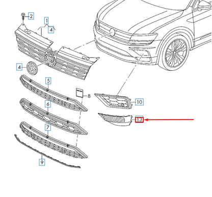 NEW VOLKSWAGEN TIGUAN AD FRONT BUMPER LEFT FOG LIGHT TRIM 5NN853211D9B9 ORIGINAL