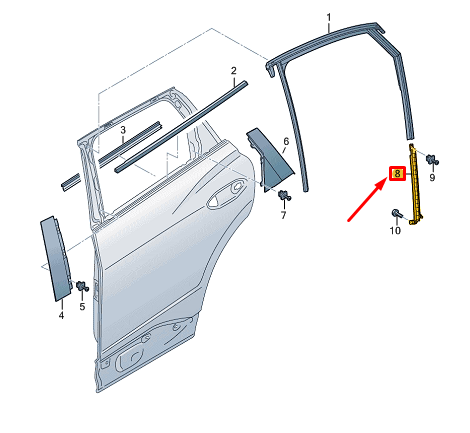 new audi q4 e-tron rear right door guide rail 89a839068 original