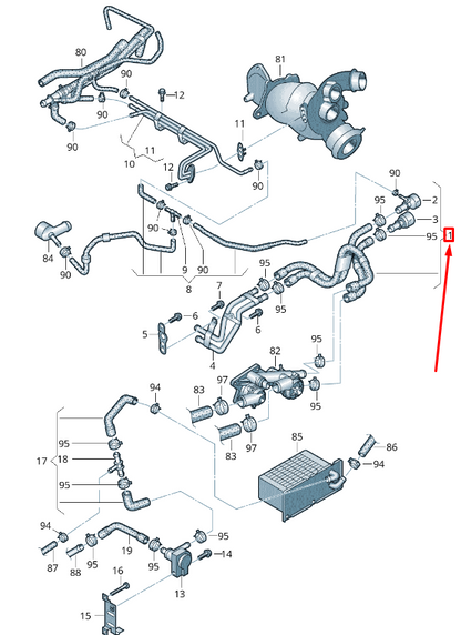 new volkswagen caddy 2k mk3 feed/return coolant hose pipe 2k0121156j original
