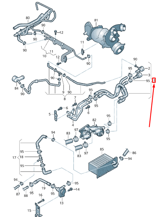 new volkswagen caddy 2k mk3 feed/return coolant hose pipe 2k0121156j original