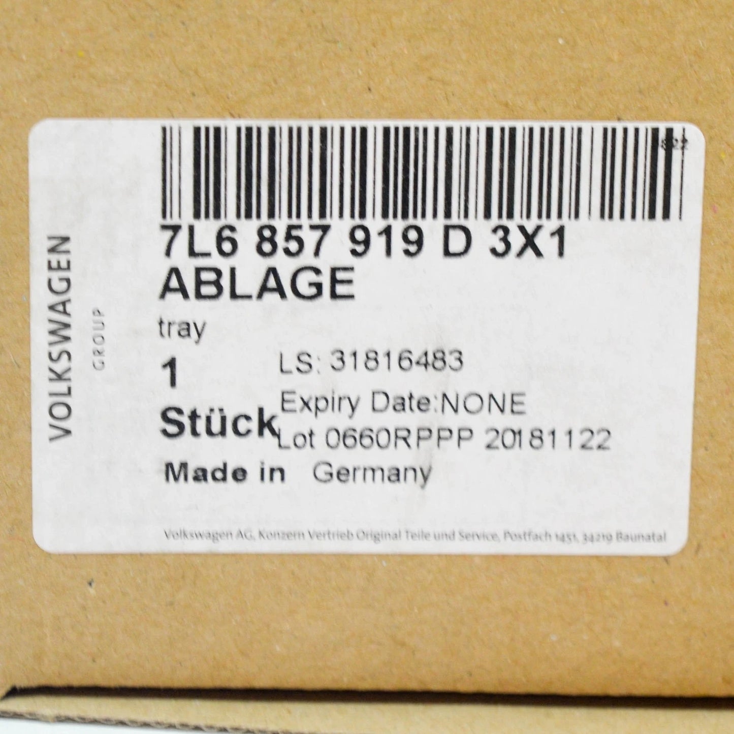 NEW VW TOUAREG 7L DASHBOARD STORAGE COMPARTMENT TRAY 7L6857919D3X1 ORIGINAL