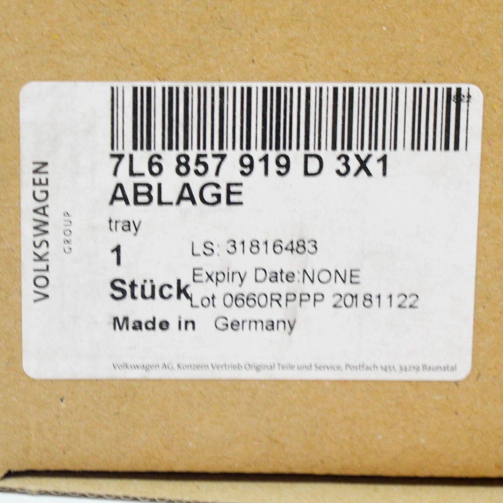 NEW VW TOUAREG 7L DASHBOARD STORAGE COMPARTMENT TRAY 7L6857919D3X1 ORIGINAL