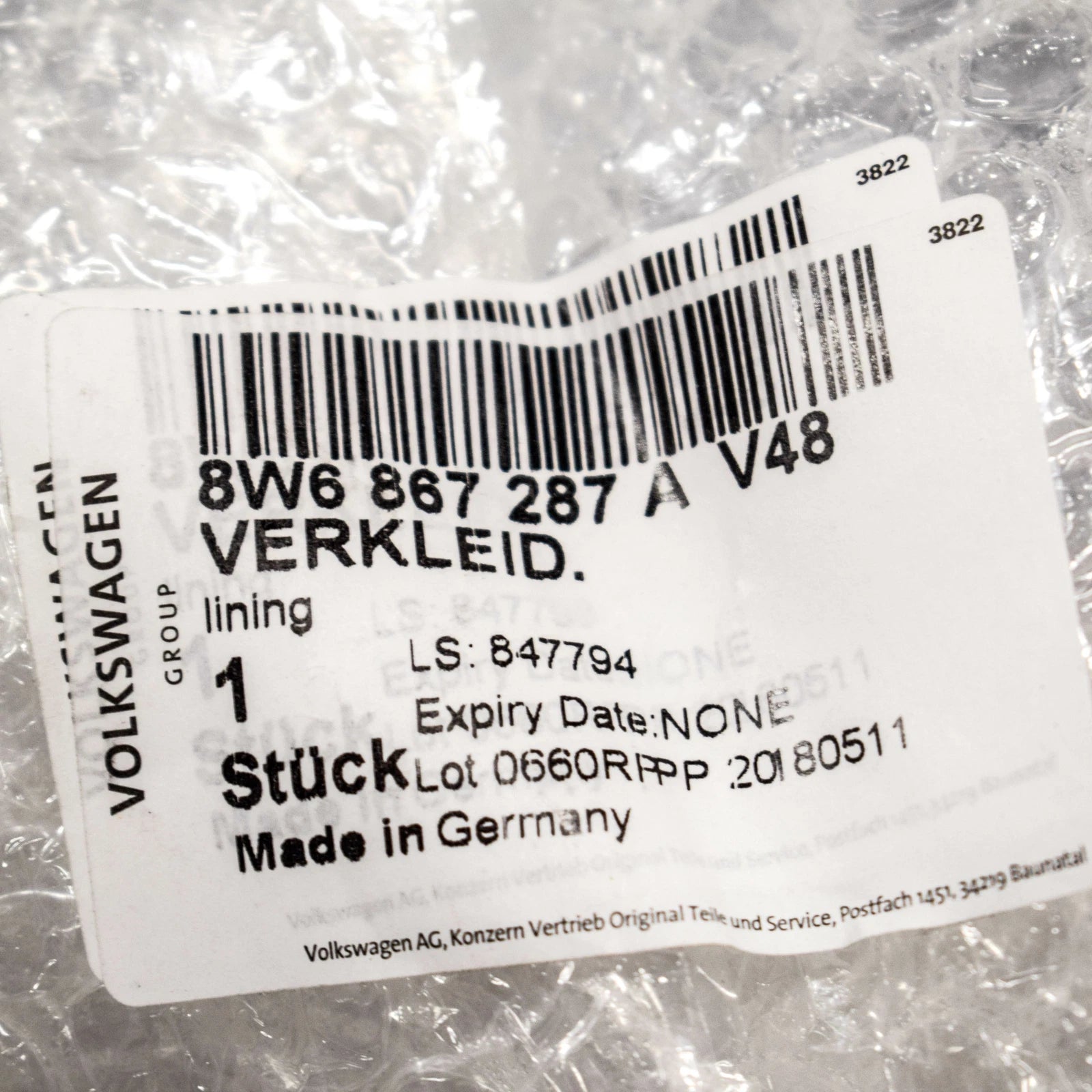 NEW AUDI A5 S5 8W6 CONVERTIBLE LEFT C PILLAR TRIM 8W6867287AV48 ORIGINAL