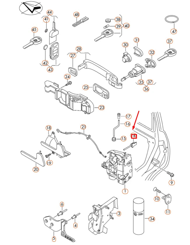 NEW VW TRANSPORTER R5 FRONT DOOR LOCK CABLE WITH CLIP 7H0837732 ORIGINAL