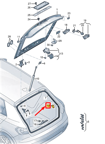 new audi a1 gb rear liftgate bump stop 8w9827239d original