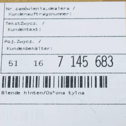 NEW BMW 3 E90 REAR CENTER CONSOLE COVER 51167145683 7145683 2008 ORIGINAL