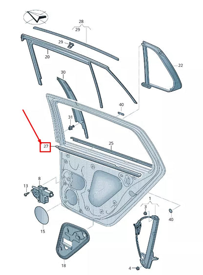 NEW VW GOLF SPORTSVAN AM REAR LEFT INNER WINDOW APERTURE SEAL 510839479A