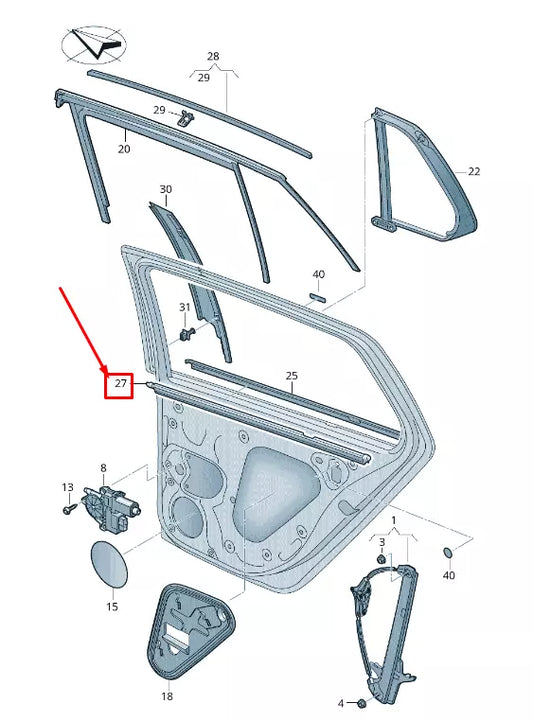 NEW VW GOLF SPORTSVAN AM REAR LEFT INNER WINDOW APERTURE SEAL 510839479A